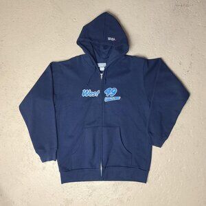 Vintage 90s 'West 49' skateboarding navy full-zip hoodie sweatshirt men's M